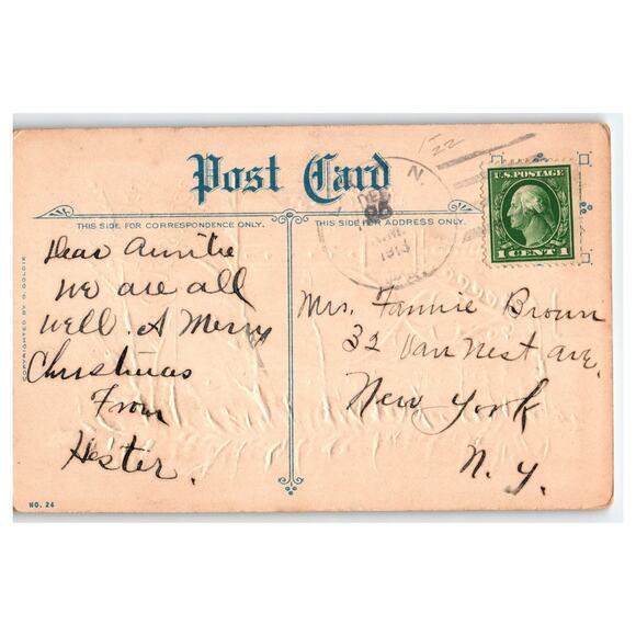 Vintage Embossed Christmas Postcard Stained Glass Church Window - Picture 2 of 2